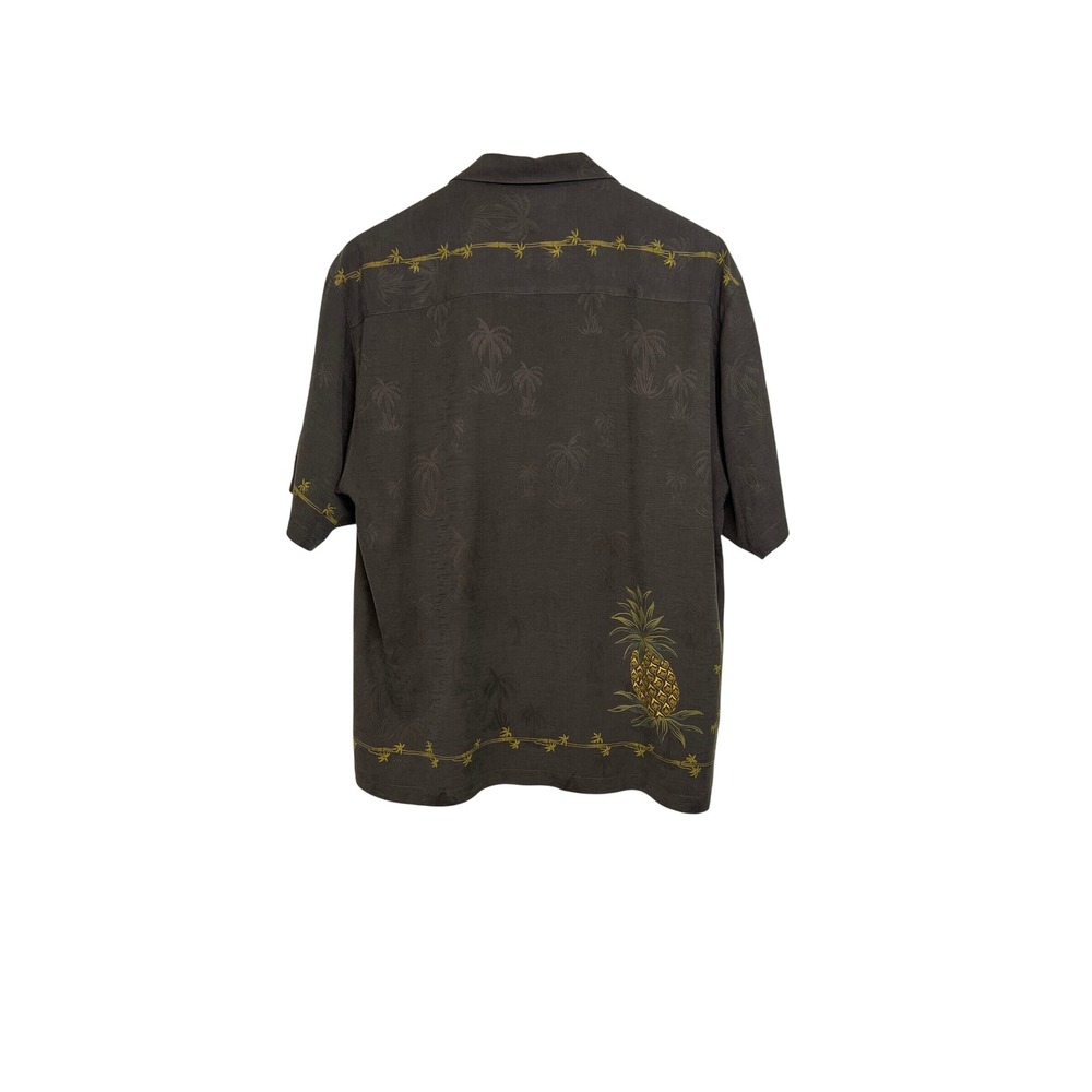 Vintage Tommy Bahama Button Up Mens L Brown Silk Pineapple Embroidered Shirt G01 - Picture 2 of 13